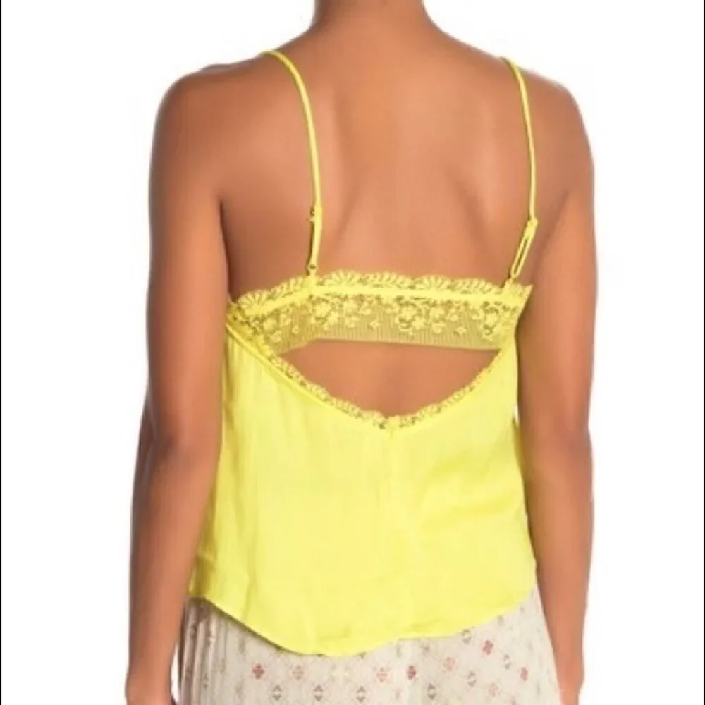 Free People Beyond Me Lace Cami in Electric Lemon Yellow Size S NWT
